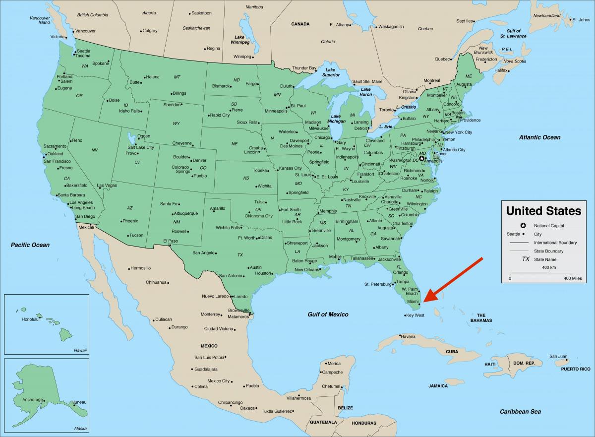 Miami op de kaart van Florida - VS